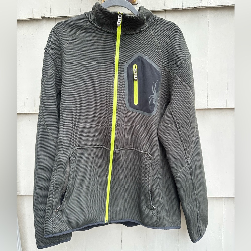 Spyder Men’s XL Bandit full-zip sweater jacket fleece lined olive green / grey